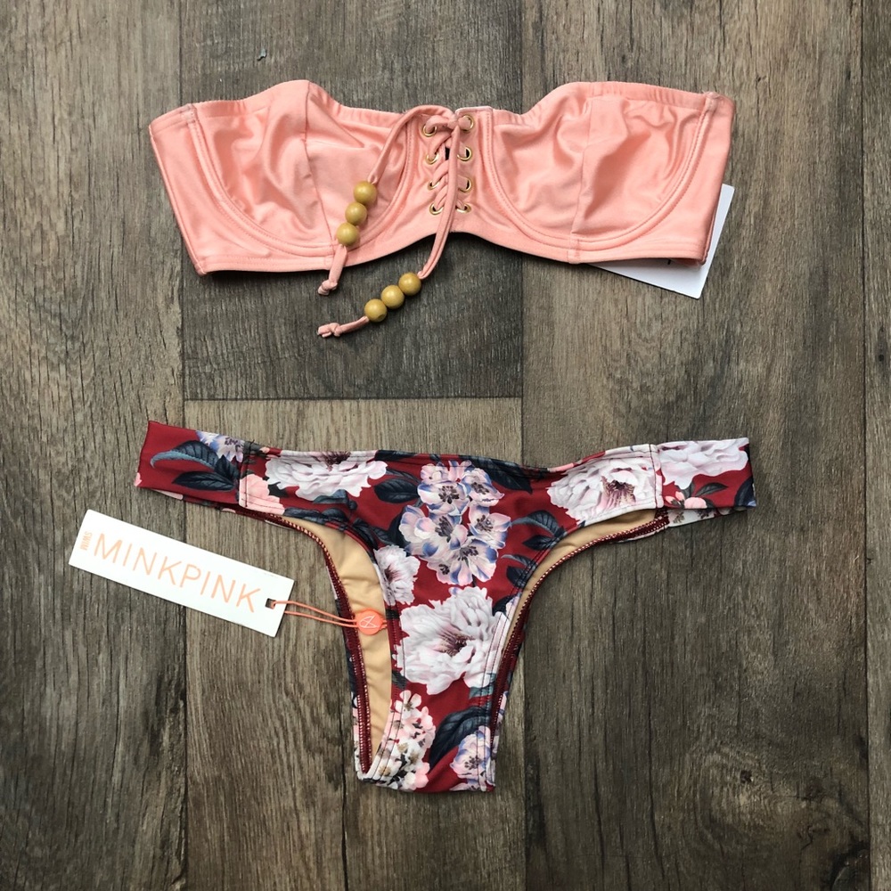 Somedays Lovin Pink lace up bandeau bikini top